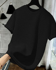 Black Regular Fit Rib-knit T-shirt