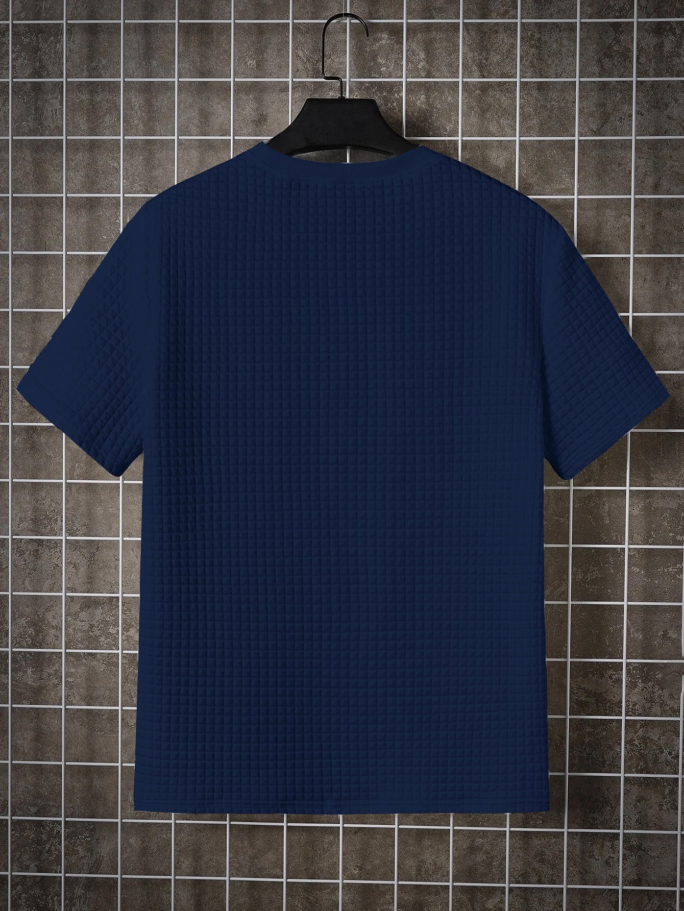 Navy Blue Regular Fit Rib-knit T-shirt