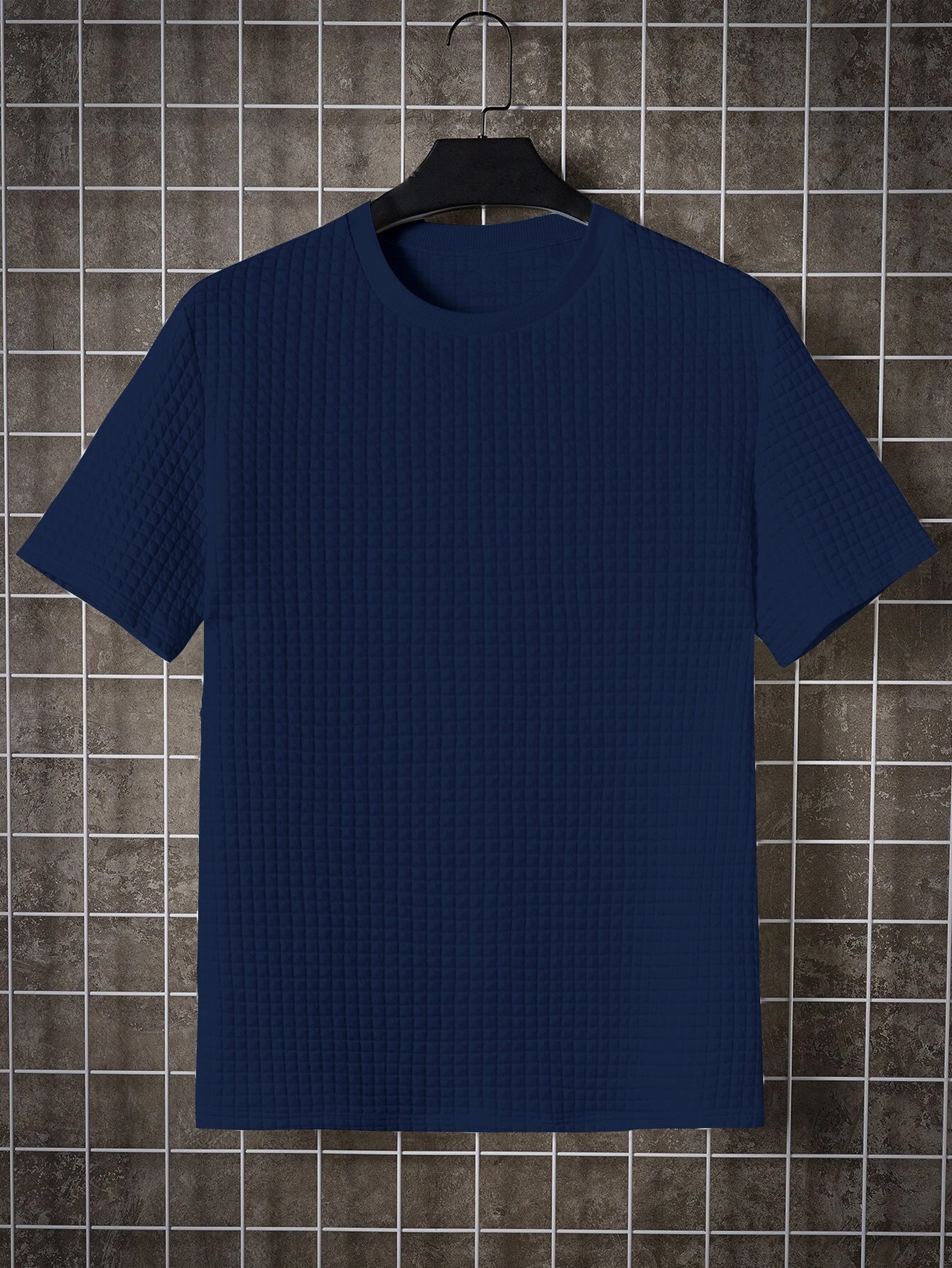 Navy Blue Regular Fit Rib-knit T-shirt