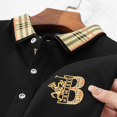 Men's Polo Shirt with Embroidered "B" Logo and Checkered Collar Design