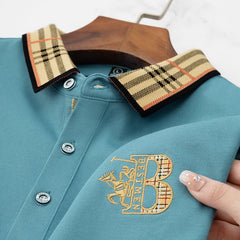 Men's Polo Shirt with Embroidered "B" Logo and Checkered Collar Design