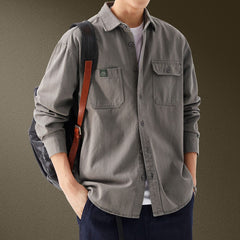 Elegant Double Pocket Button Up Solid Shirts