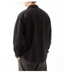 Black Double Pocket Button Up Solid Shirt