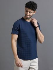 Navy Blue Regular Fit Rib-knit T-shirt