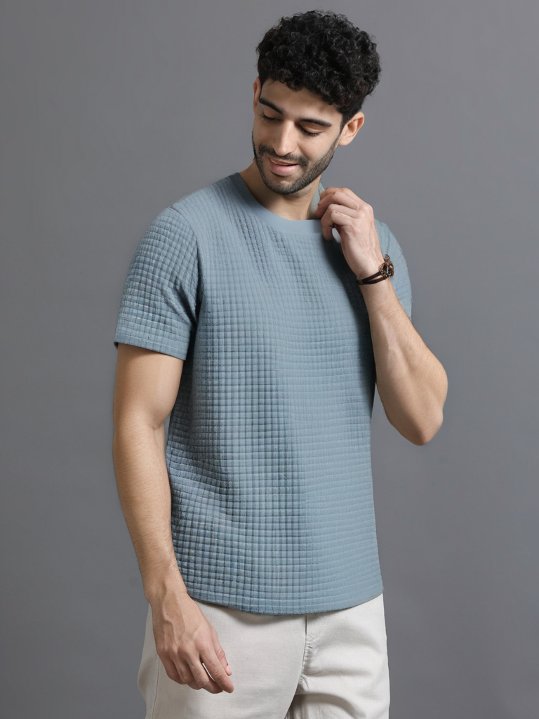 Slate Grey Regular Fit Rib-knit T-shirt