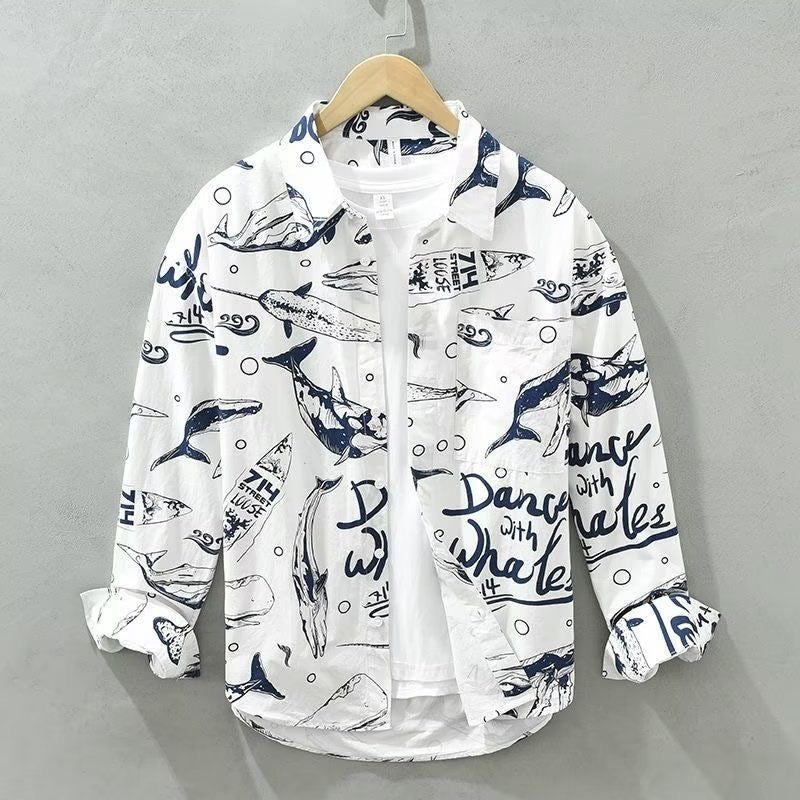 Men’s Unique Whale Artwork Printed Shirt